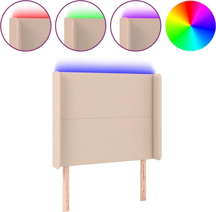 VidaXL Hoofdbord LED 103x16x118 128 cm kunstleer cappuccinokleurig