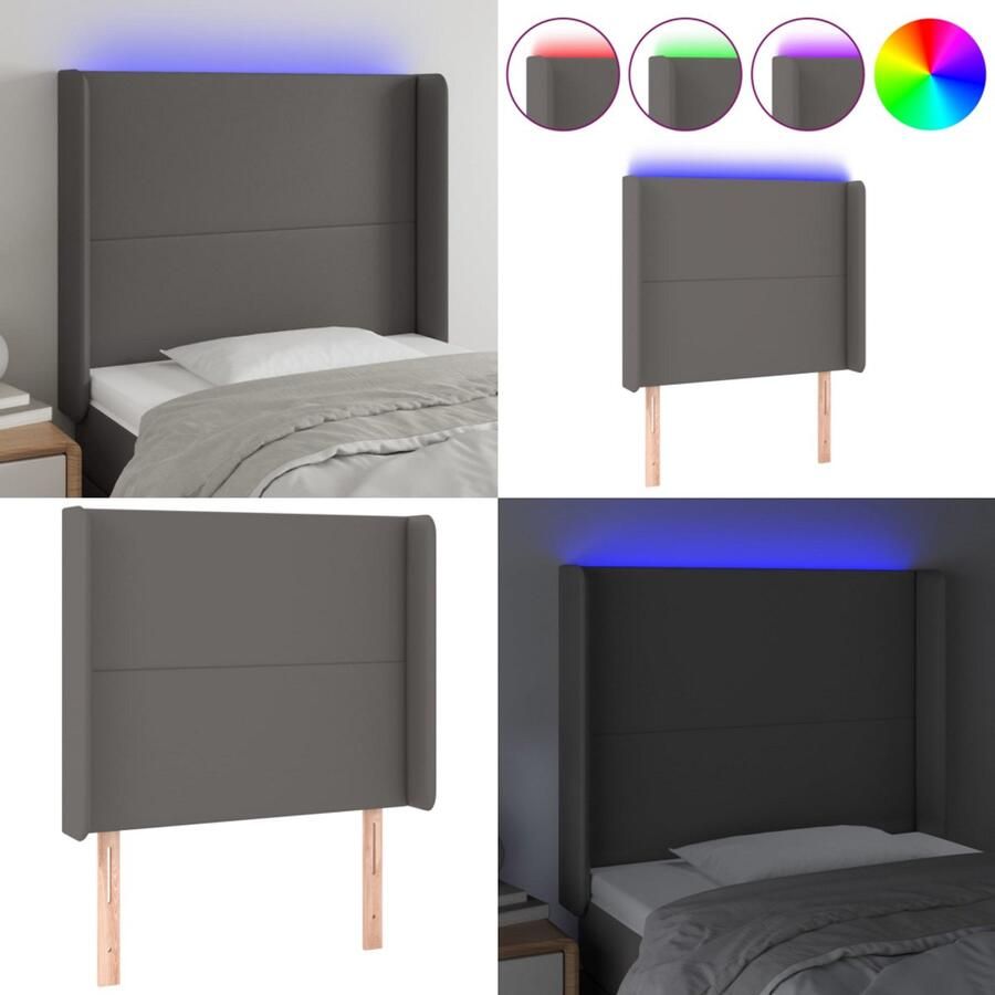 VidaXL Hoofdbord LED 103x16x118 128 cm kunstleer grijs Hoofdbord Hoofdborden Hoofdeinde Houten Hoofdbord