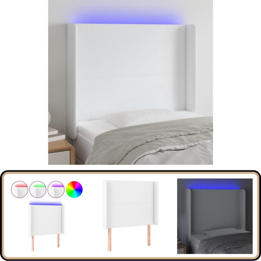 VidaXL Hoofdbord LED 103x16x118 128 cm Kunstleer Wit Hoofdboard Led Hoofdbord Met Verlichting Kunstleder Hoofdbord Wit Hoofdbord
