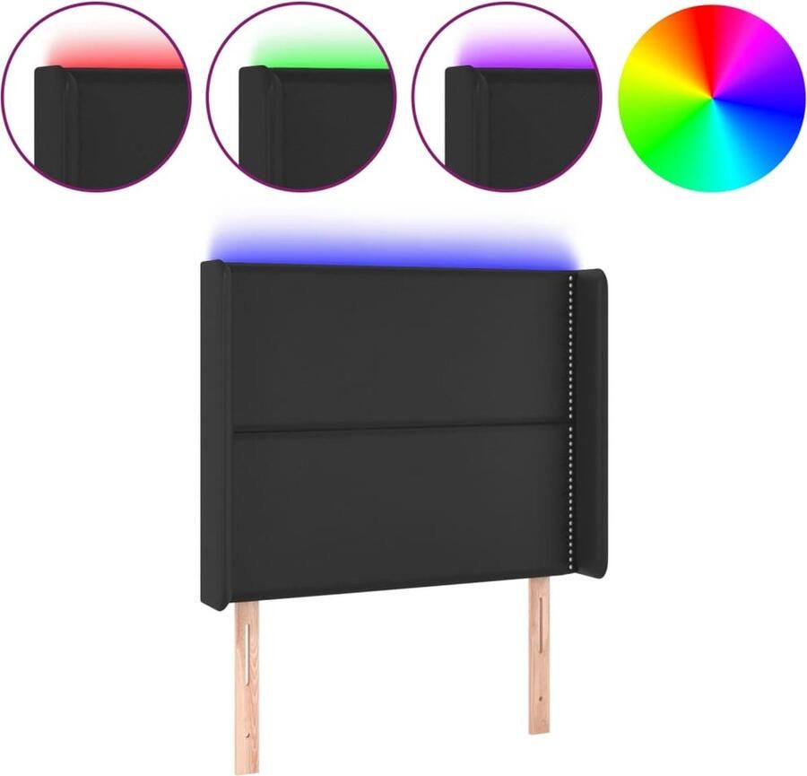 VidaXL Hoofdbord LED 93x16x118 128 cm Kunstleer Zwart LED Hoofdbord Hoofdkussen Led Verlichting Slaap Accessoires Zwarte Hoofdbord Moderne Hoofdbord Kunstleder Hoofdbord - Foto 2