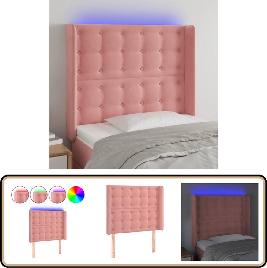 VidaXL Hoofdbord LED 103x16x118 128 cm Roze Hoofd Bord Led Hoofdbord Roze Velvet Hoofdbord Met Licht Slaap Accessoires Kamer Decoratie