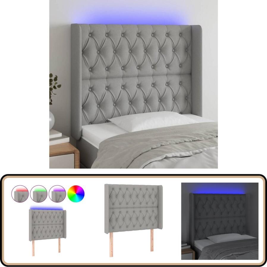 VidaXL Hoofdbord LED 103x16x118 128 cm Stof Lichtgrijs Hoofdboard Led Hoofdbord Hoofdkussen Slaap Accessoires Bedding Accessories Bedroom Decor