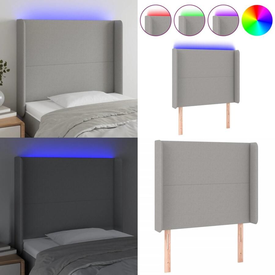 VidaXL Hoofdbord LED 103x16x118 128 cm stof lichtgrijs Hoofdbord Hoofdborden Hoofdeinde Houten Hoofdbord