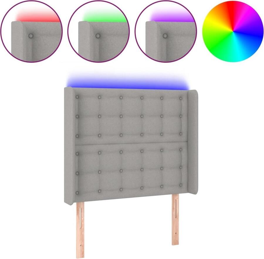 VidaXL Hoofdbord LED 103x16x118 128 cm stof lichtgrijs - Foto 2