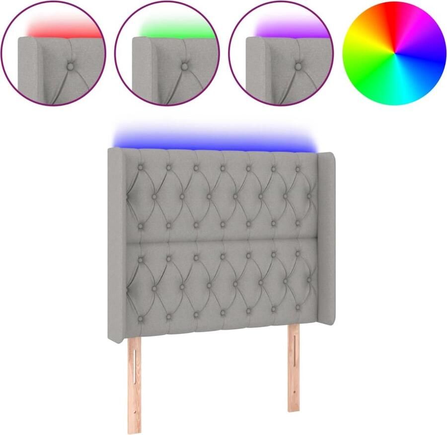 VidaXL Hoofdbord LED 103x16x118 128 cm stof lichtgrijs - Foto 2