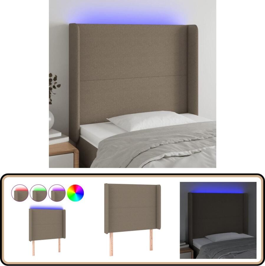 VidaXL Hoofdbord LED 103x16x118 128 cm Stof Taupe Hoofdboard Led Headboard Bedside Lamp Slaapkamervloer Bedroom Decor