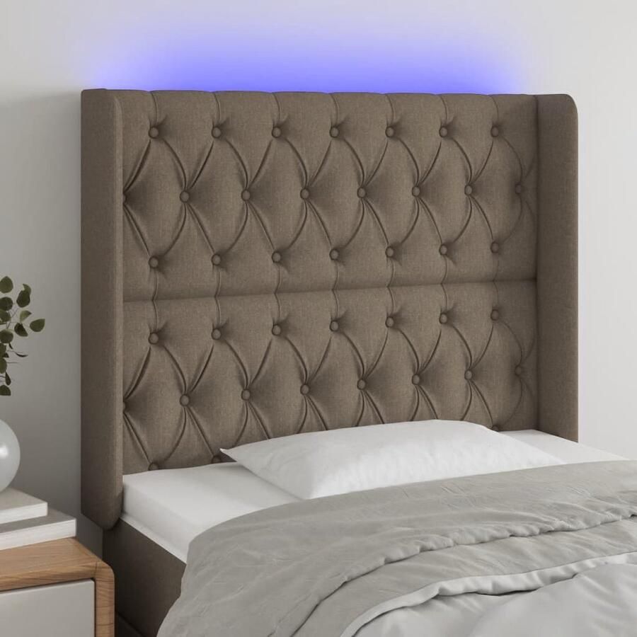 VidaXL Hoofdbord LED 103x16x118 128 cm Taupe Hoofdboard Led Hoofdbord Met Led Bedhoofdbord Headboard Slaapkamersdecoratie Led Lamp Leeslicht - Foto 2