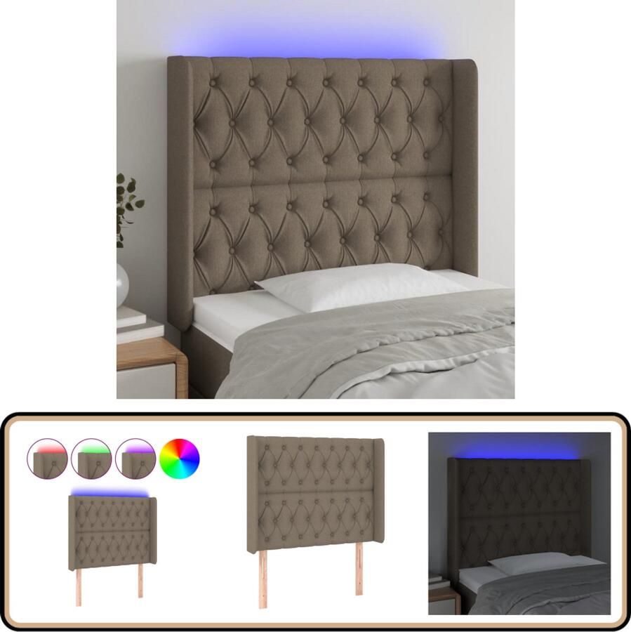 VidaXL Hoofdbord LED 103x16x118 128 cm Taupe Hoofdboard Led Hoofdbord Met Led Bedhoofdbord Headboard Slaapkamersdecoratie Led Lamp Leeslicht