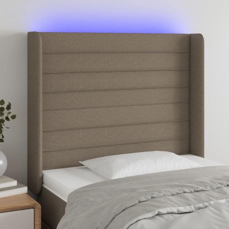 VidaXL Hoofdbord LED 103x16x118 128 cm Taupe Hoofdboard Led Verlichting Beddecoratie Slaapkamervloer Headboard Bedroom Decor Luxe Bed Comfortabel Hoofdboard