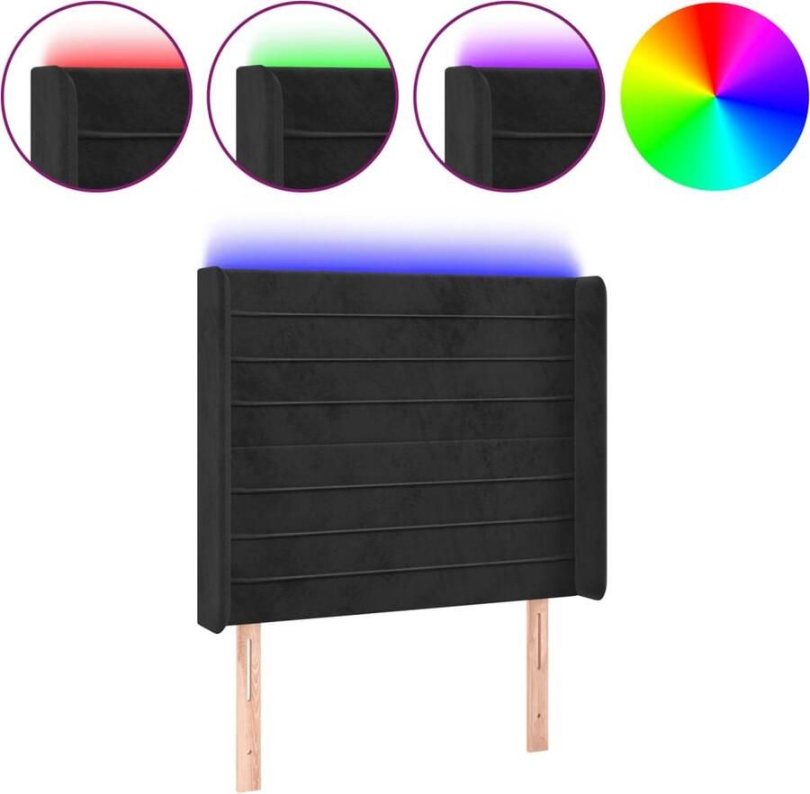 VidaXL Hoofdbord LED 103x16x118 128 cm fluweel zwart
