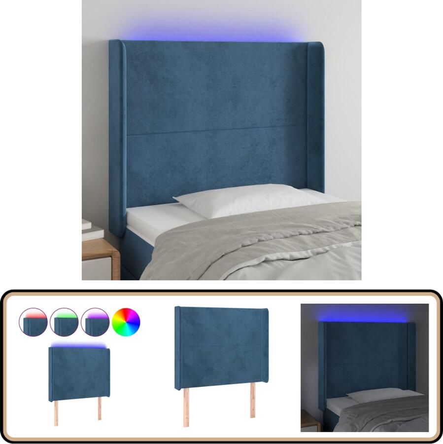 VidaXL Hoofdbord LED 103x16x128 cm Donkerblauw LED Hoofdbord Hoofdkussen Led Verlichting Velvet Blauw Slaapkamersdecoratie