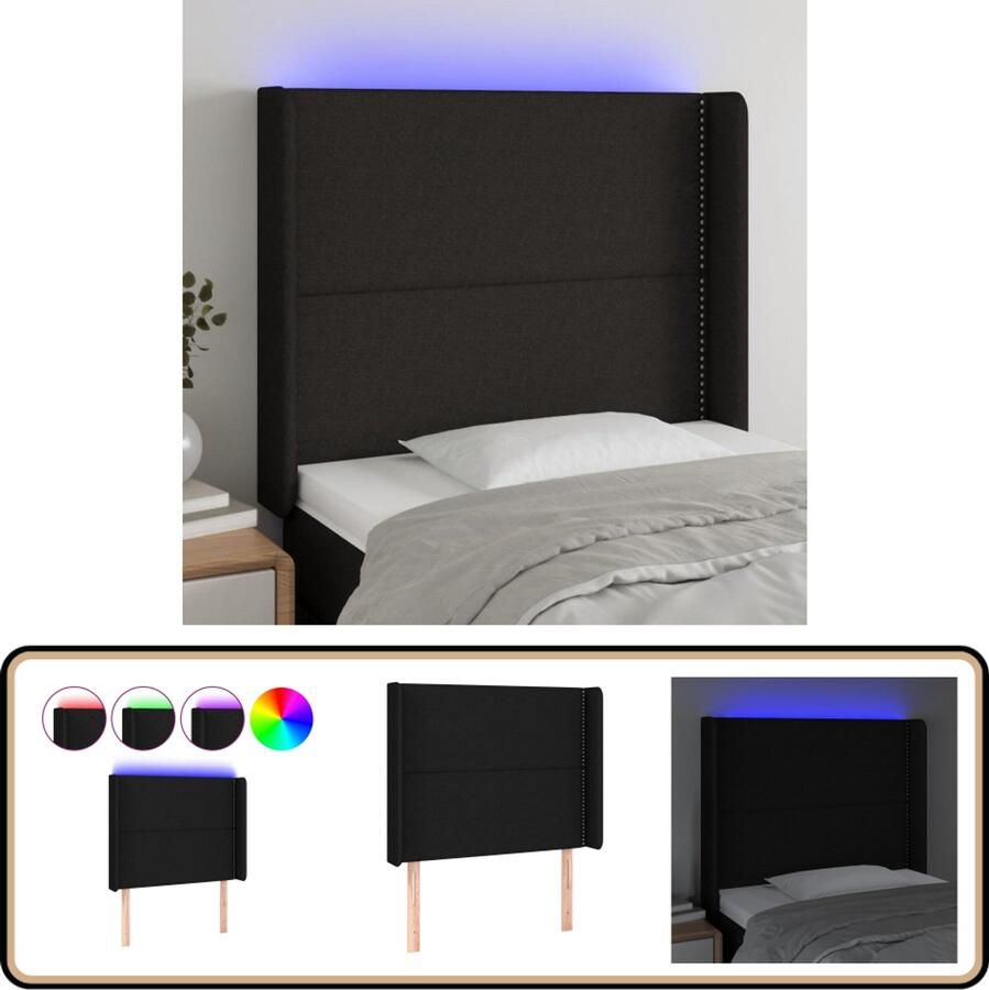 VidaXL Hoofdbord LED 103x16x128 cm Zwart Stof Hoofdboard Led Hoofdbord Hoofdkussen Beddecoratie Slaapkamers
