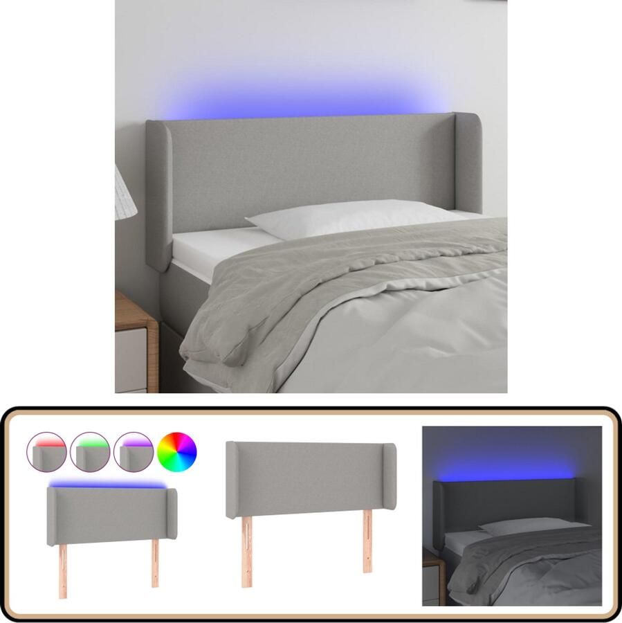 VidaXL Hoofdbord LED 103x16x78 cm Lichtgrijs Hoofdboard Led Headboard Bedhead Hoofdbord Grijs Slaapkamersdecoratie Verlichtings Accessoires Usb Aansluiting