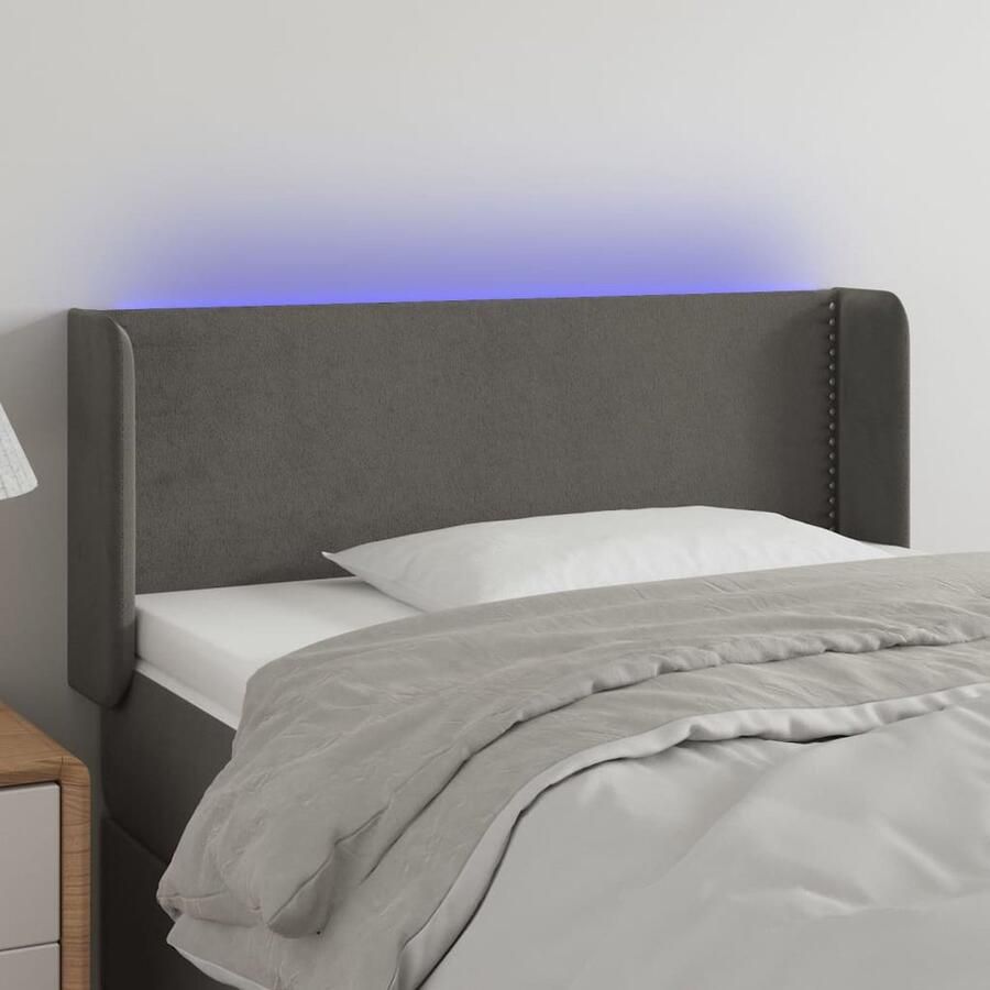 VidaXL Hoofdbord LED 93x16x78 88 cm Donkergrijs Hoofdboard Led Headboard Klassiek Hoofdbord Velvet Hoofdbord Bedhead Bedroom Decor Slaapkamervloer - Foto 2