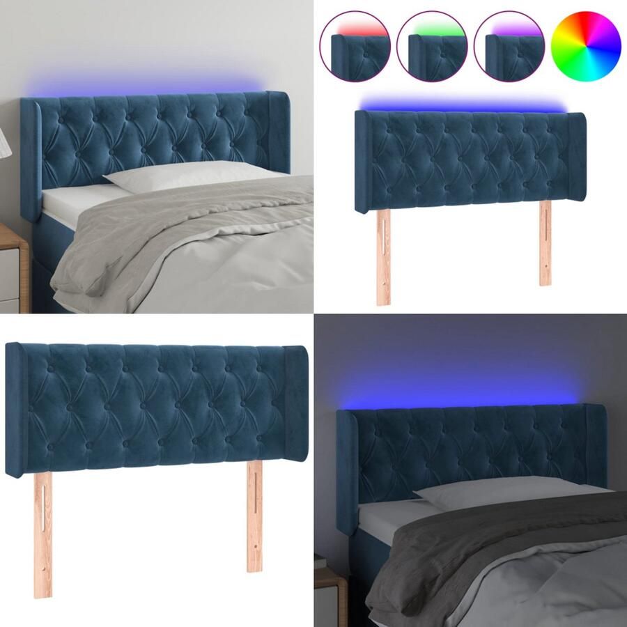 VidaXL Hoofdbord LED 103x16x78 88 cm fluweel donkerblauw Hoofdbord Hoofdborden Hoofdeinde Houten Hoofdbord