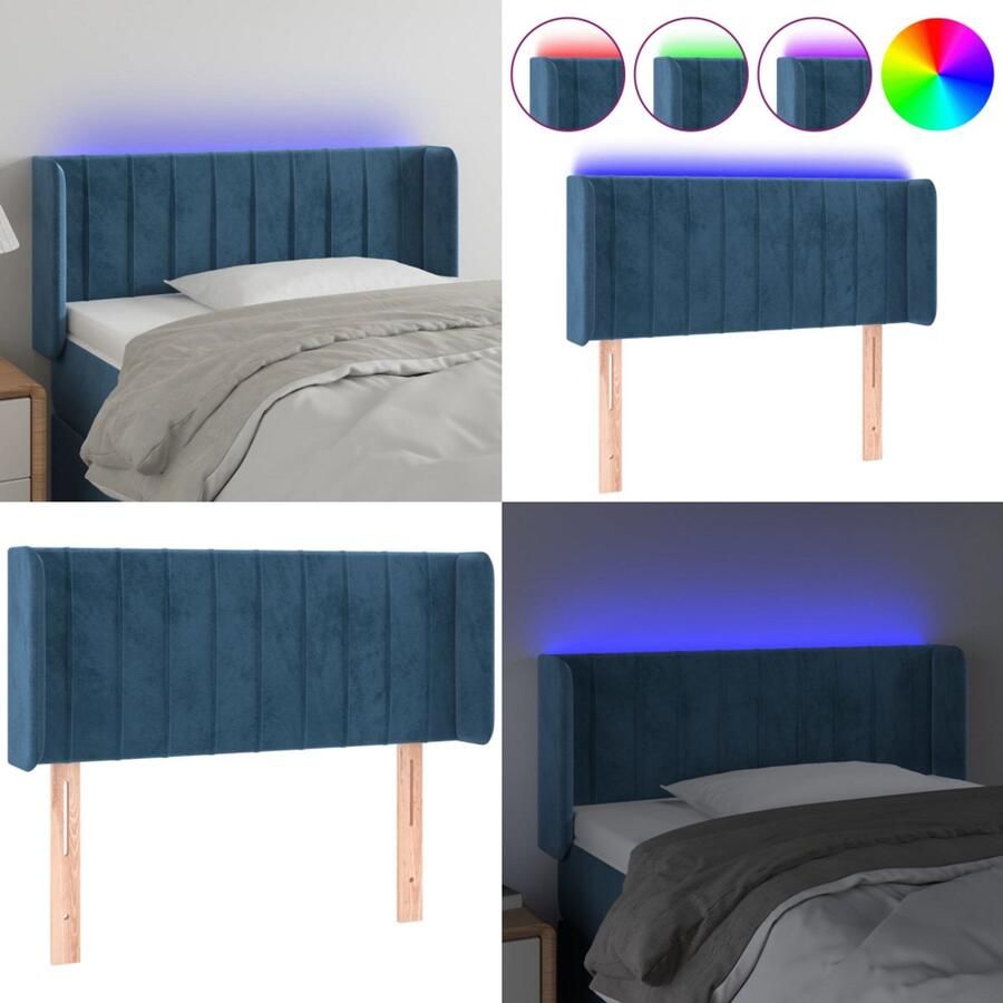 VidaXL Hoofdbord LED 103x16x78 88 cm fluweel donkerblauw Hoofdbord Hoofdborden Hoofdeinde Houten Hoofdbord