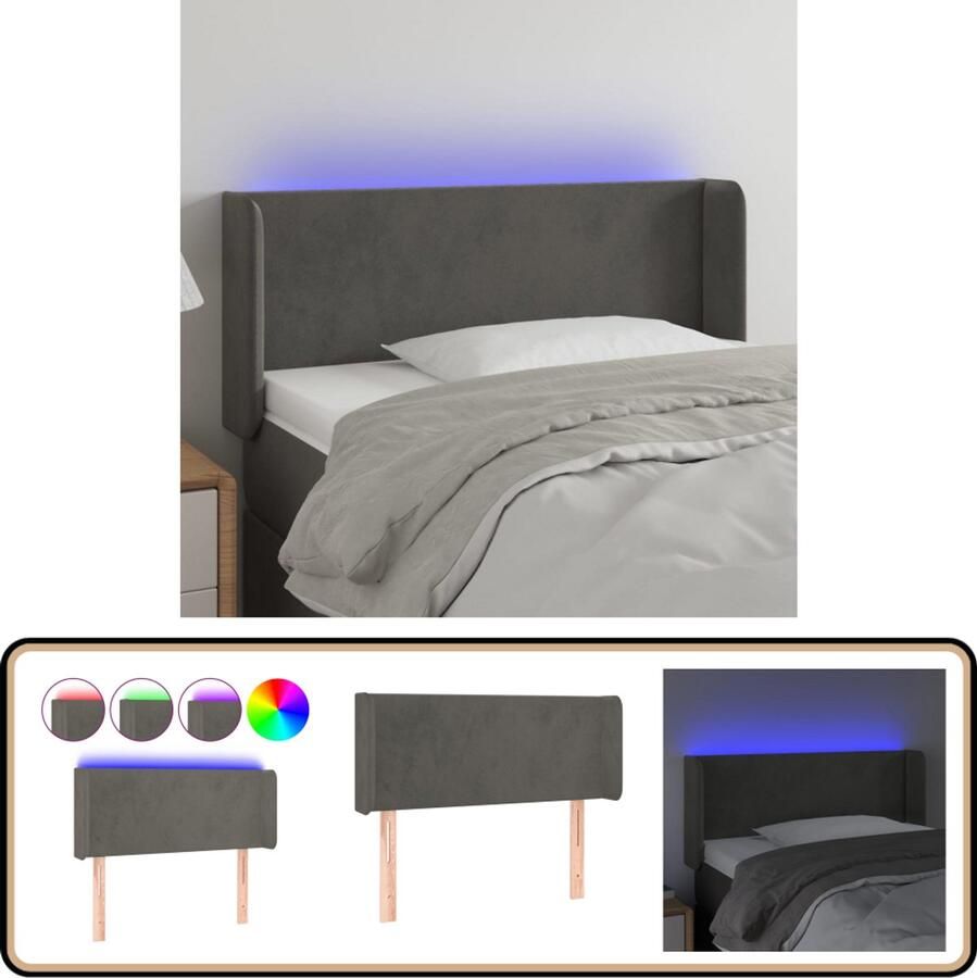 VidaXL Hoofdbord LED 103x16x78 88 cm Fluweel Donkergrijs Hoofdboard Led Hoofdbord Velvet Hoofdbord Grijs Hoofdbord Bedhoofdbord