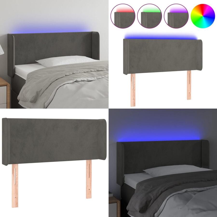 VidaXL Hoofdbord LED 103x16x78 88 cm fluweel donkergrijs Hoofdbord Hoofdborden Hoofdeinde Houten Hoofdbord