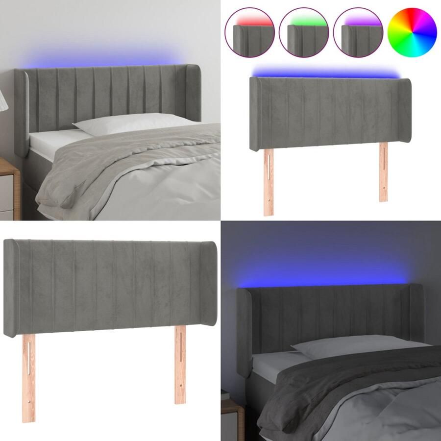 VidaXL Hoofdbord LED 103x16x78 88 cm fluweel lichtgrijs