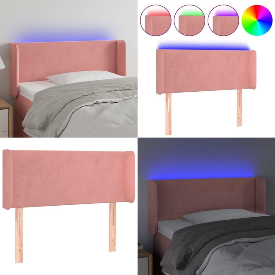 VidaXL Hoofdbord LED 103x16x78 88 cm fluweel roze Hoofdbord Hoofdborden Hoofdeinde Houten Hoofdbord
