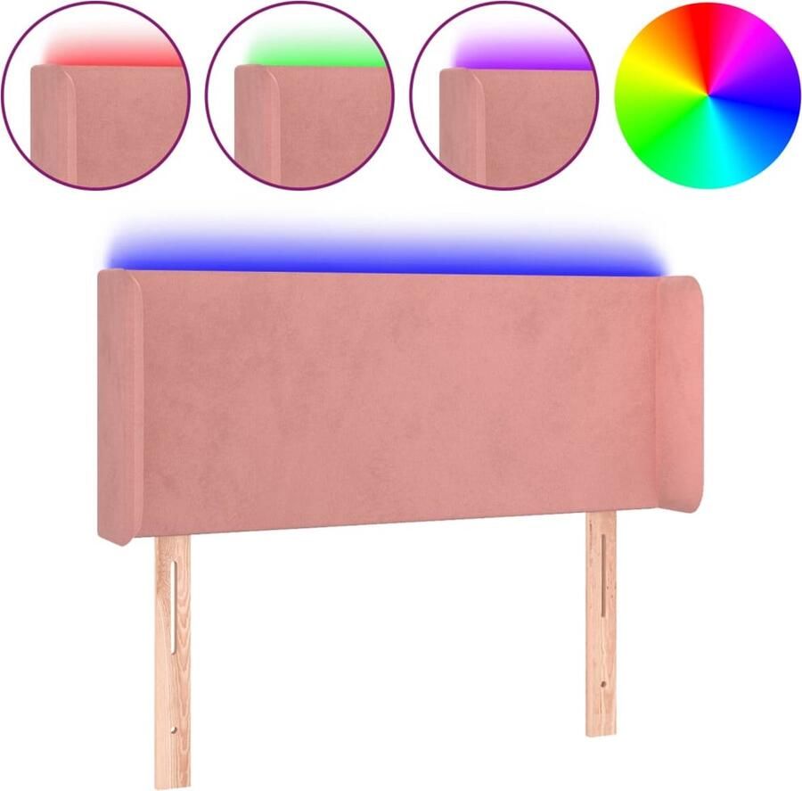 VidaXL Hoofdbord LED Fluweel Roze 103x16x78 88 cm Hoofdboard Led Verlichting Velvet Roze Bedstee Slaapcomfort Leeshoek - Foto 2