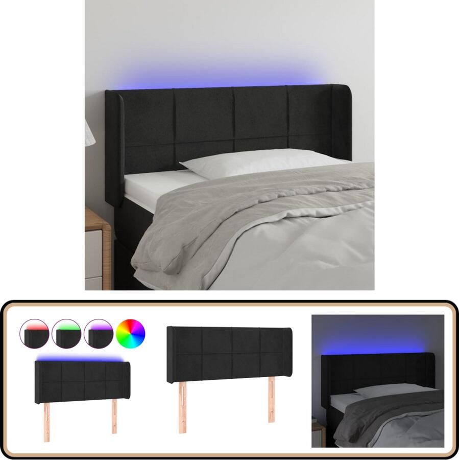 VidaXL Hoofdbord LED 103x16x78 88 cm Fluweel Zwart Hoofdboard Led Hoofdbord Velvet Hoofdbord Bedhoofdbord Hoofdkussen Slaap Accessoires Zwarte Hoofdbord