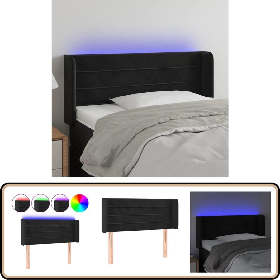 VidaXL Hoofdbord LED 103x16x78 88 cm Fluweel Zwart Hoofdboard Led Verlichting Hoofdkussen Bedstee Slaapkamervloer Luxe Interieur Velvet