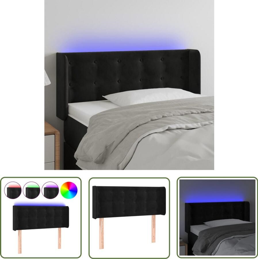 VidaXL Hoofdbord LED 103x16x78 88 cm Fluweel Zwart Hoofdboard Led Verlichting Hoofdkussen Slaapcomfort Velvet Zwarte Hoofdenbord