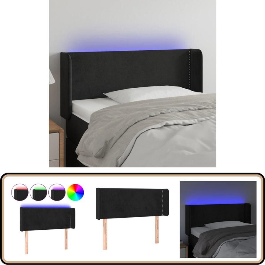 VidaXL Hoofdbord LED 103x16x78 88 cm Fluweel Zwart Klassieke Hoofdbord Led Hoofdbord Velvet Hoofdbord Zwarte Hoofdbord Bedhoofd Leeshoek Tv Hoek Ergonomisch Hoofdbord