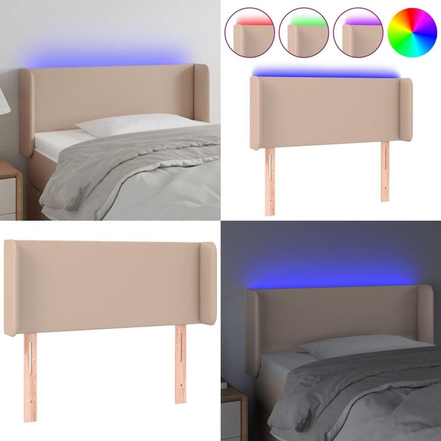 VidaXL Hoofdbord LED 103x16x78 88 cm kunstleer cappuccinokleurig Hoofdbord Hoofdborden Hoofdeinde Houten Hoofdbord