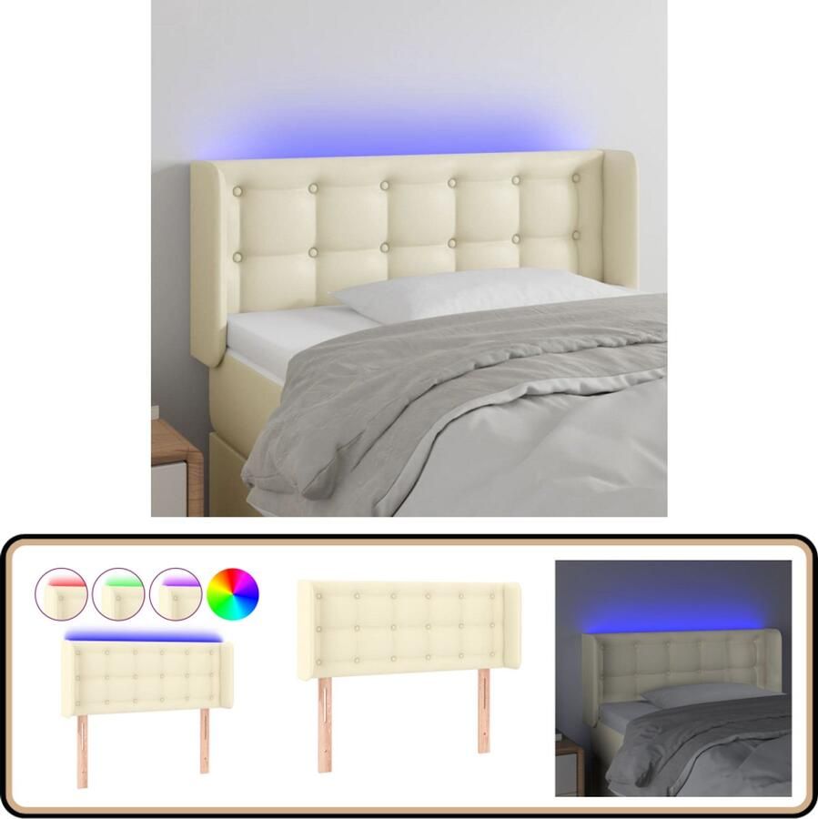 VidaXL Hoofdbord LED 103x16x78 88 cm Kunstleer Crème Hoofdboard Led Hoofdbord Crème Kunstleder Hoofdbord Adjustable Hoofdbord