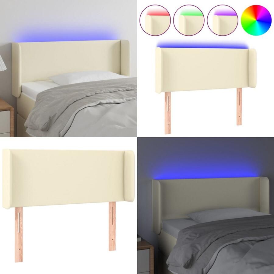 VidaXL Hoofdbord LED 103x16x78 88 cm kunstleer crèmekleurig Hoofdbord Hoofdborden Hoofdeinde Houten Hoofdbord