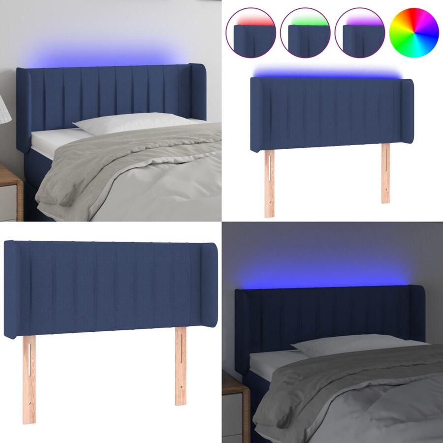 VidaXL Hoofdbord LED 103x16x78 88 cm stof blauw Hoofdbord Hoofdborden Hoofdeinde Houten Hoofdbord