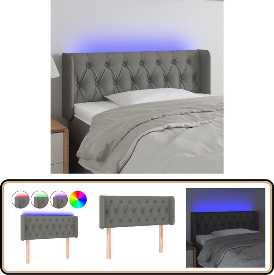 VidaXL Hoofdbord LED 103x16x78 88 cm Stof Donkergrijs Hoofdboard Led Verlichting Hoofdbord Grijs Beddecoratie Slaapkamervoorwerp Comfortabel Hoofdbord Adjustable Headboard