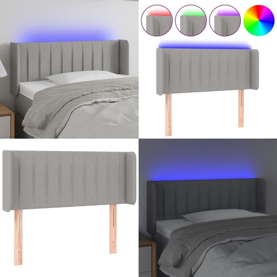 VidaXL Hoofdbord LED 103x16x78 88 cm stof lichtgrijs Hoofdbord Hoofdborden Hoofdeinde Houten Hoofdbord