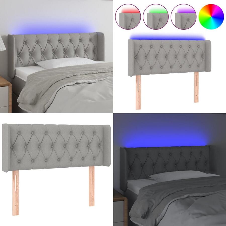 VidaXL Hoofdbord LED 103x16x78 88 cm stof lichtgrijs Hoofdbord Hoofdborden Hoofdeinde Houten Hoofdbord