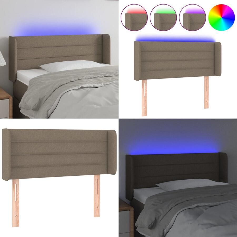 VidaXL Hoofdbord LED 103x16x78 88 cm stof taupe Hoofdbord Hoofdborden Hoofdeinde Houten Hoofdbord