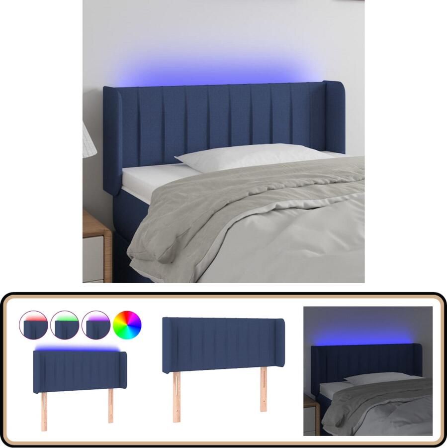 VidaXL Hoofdbord LED 103x16x78 88cm Stof Blauw Hoofdboard Led Verlichting Beddecoratie Slaapkamers Blauwe Kamer