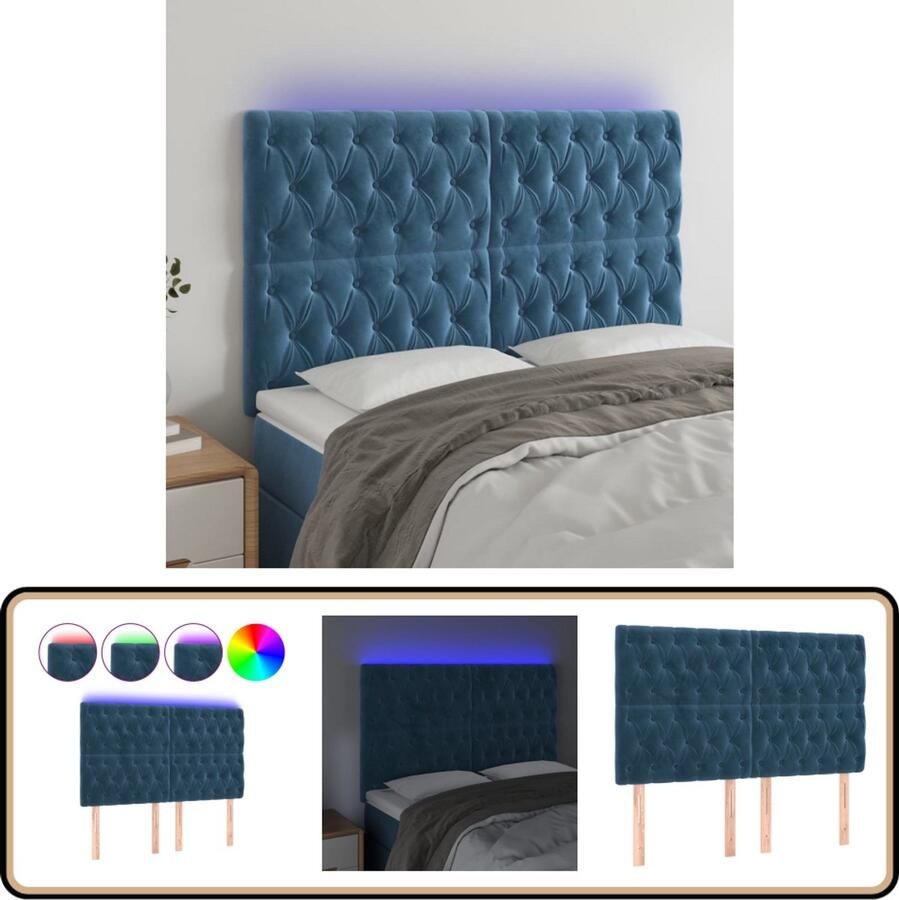 VidaXL Hoofdbord LED 160x7x118 128 cm Donkerblauw Hoofddekbed Led Headboard Velvet Headboard Blauw Hoofdkussen Slaap Accessoires Bedroom Decor