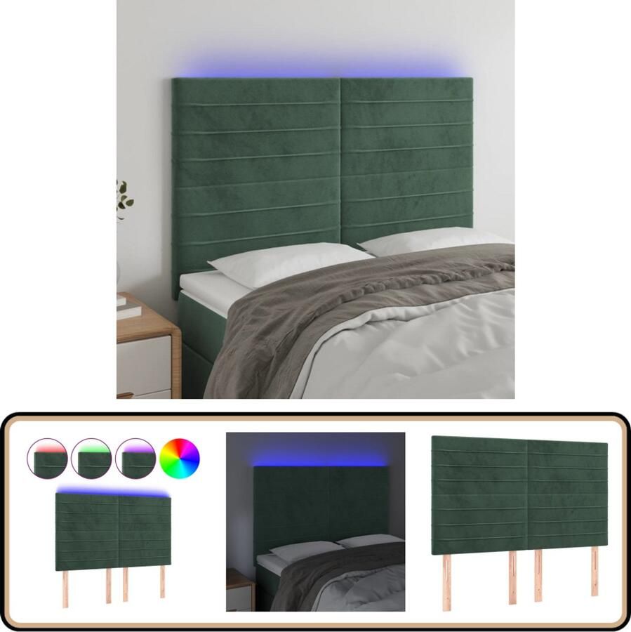 VidaXL Hoofdbord LED 144x118 cm Fluweel donkergroen Hoofd Bord Led Hoofdbord Velvet Hoofdbord Donkere Groene Hoofdbord Met Licht Slaap Accessoires
