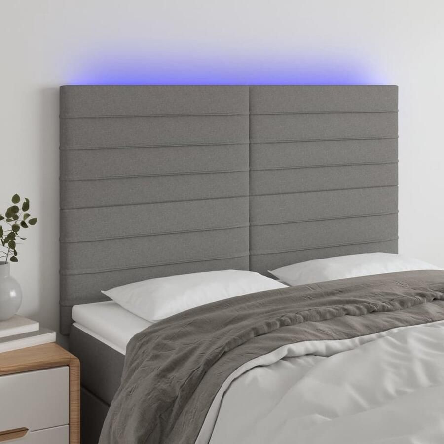 VidaXL Hoofdbord LED 144x118 cm Stof Donkergrijs Hoofdboard Led Verlichting Bedstede Slaapkamers Grijs Hoofdboard Stoffen Headboard Adjustable Headbord - Foto 3