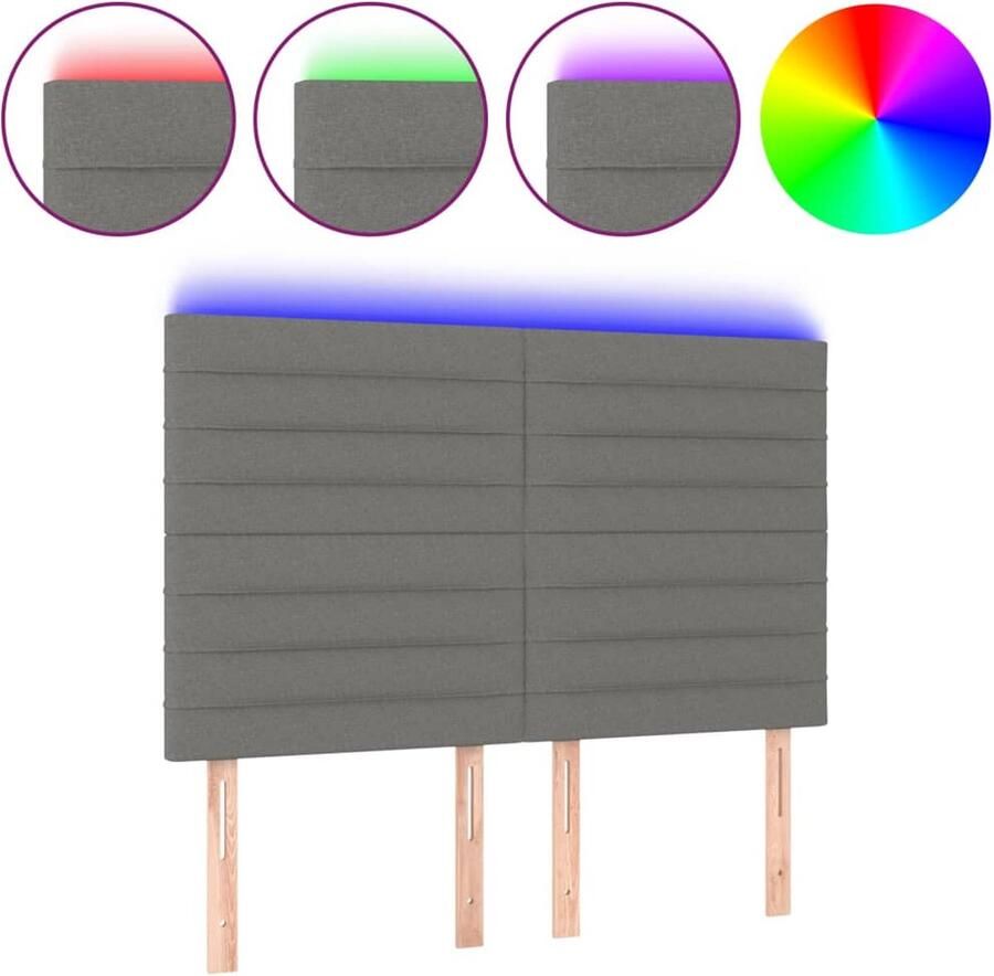 VidaXL Hoofdbord LED 144x118 cm Stof Donkergrijs Hoofdboard Led Verlichting Bedstede Slaapkamers Grijs Hoofdboard Stoffen Headboard Adjustable Headbord - Foto 2