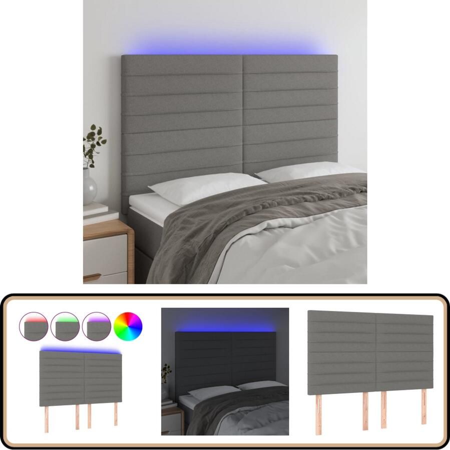 VidaXL Hoofdbord LED 144x118 cm Stof Donkergrijs Hoofdboard Led Verlichting Bedstede Slaapkamers Grijs Hoofdboard Stoffen Headboard Adjustable Headbord