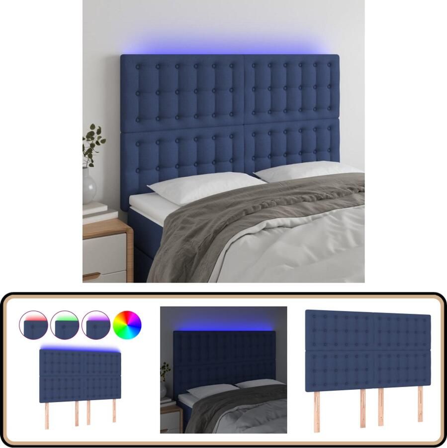 VidaXL Hoofdbord LED 144x5x118 cm Blauw Stof Hoofdboard Led Verlichting Blauwe Hoofdboard Beddecoratie Slaapkamers