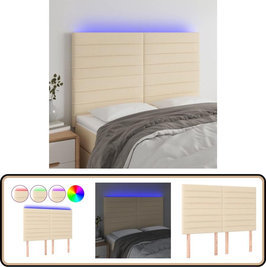 VidaXL Hoofdbord LED 144x5x118 cm Crème Hoofdboard Led Hoofdbord Crème Hoofdbord Hoofdkussen Leeshoek