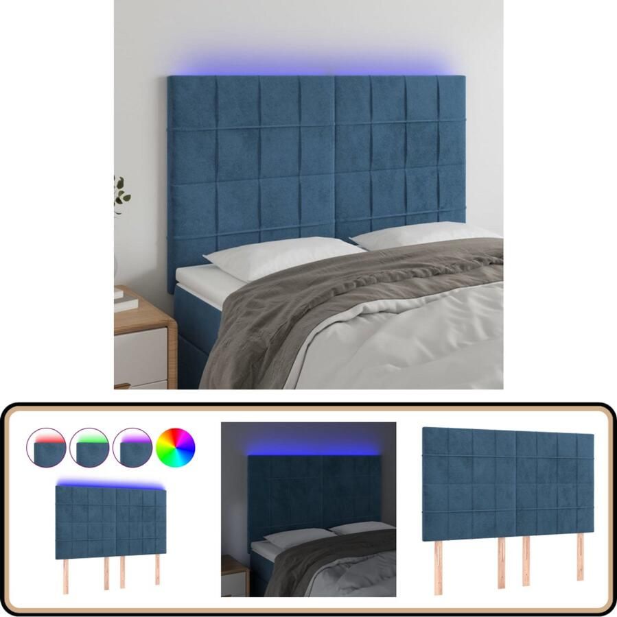 VidaXL Hoofdbord LED 144x5x118 cm Donkerblauw Hoofdboard Led Headboard Velvet Headboard Blauw Hoofdboard Beddecoratie