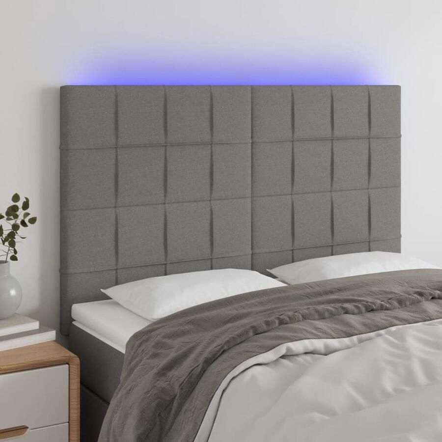 VidaXL Hoofdbord LED 144x5x118 cm Donkergrijs Hoofdboard Led Verlichting Hoofdbord Grijs Bedstede Accessoires Bedroom Decor - Foto 2