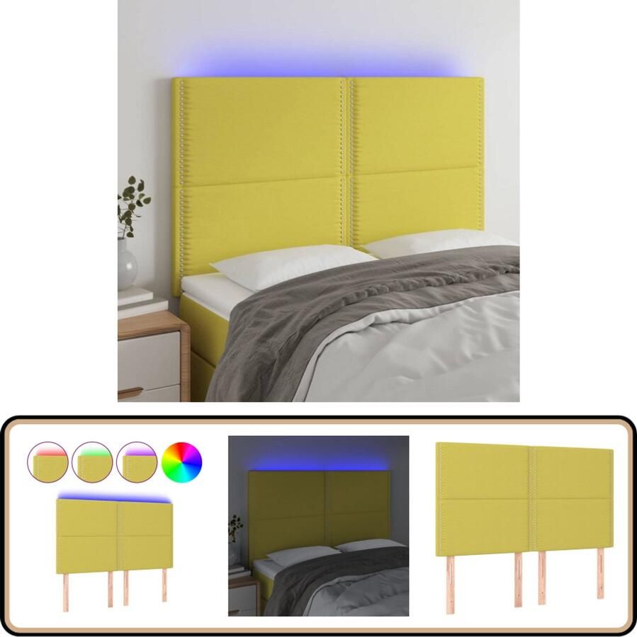 VidaXL Hoofdbord LED 144x5x118 cm Groen Stof Hoofdboard Led Hoofdbord Groene Hoofdbord Met Verlichting Comfortabel Hoofdbord