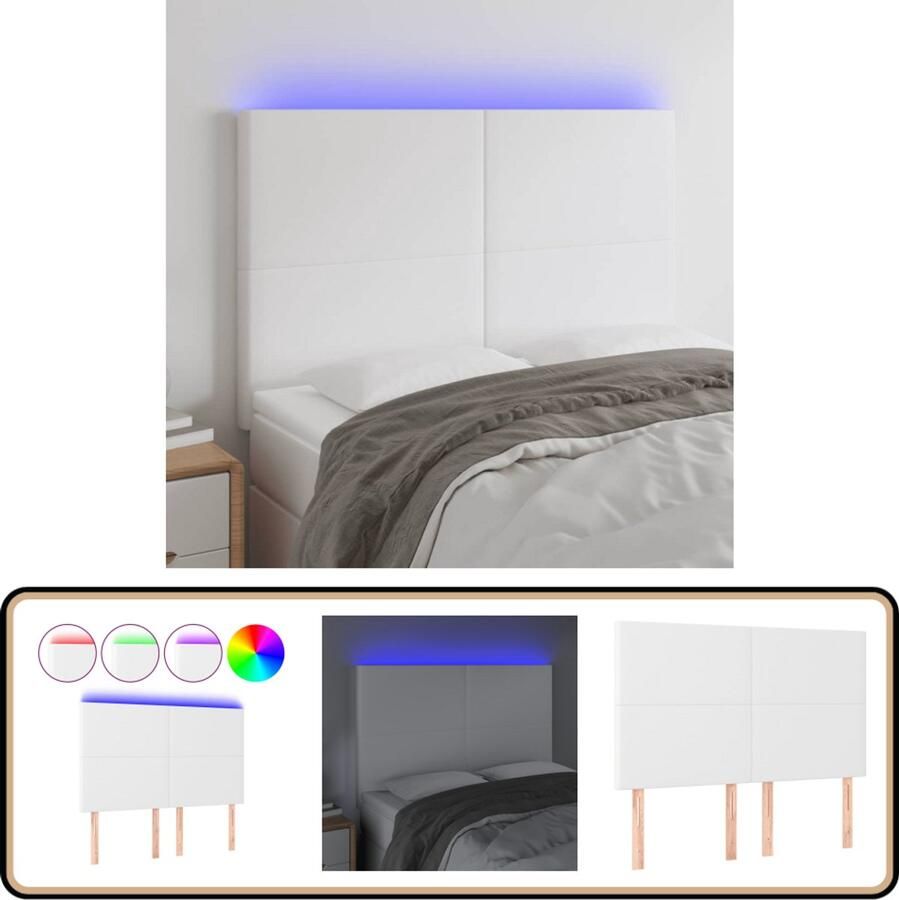 VidaXL Hoofdbord LED 144x5x118 cm Kunstleer Wit LED Hoofdbord Hoofdeinde Led Verlichting Kunstleder Adjustable Height