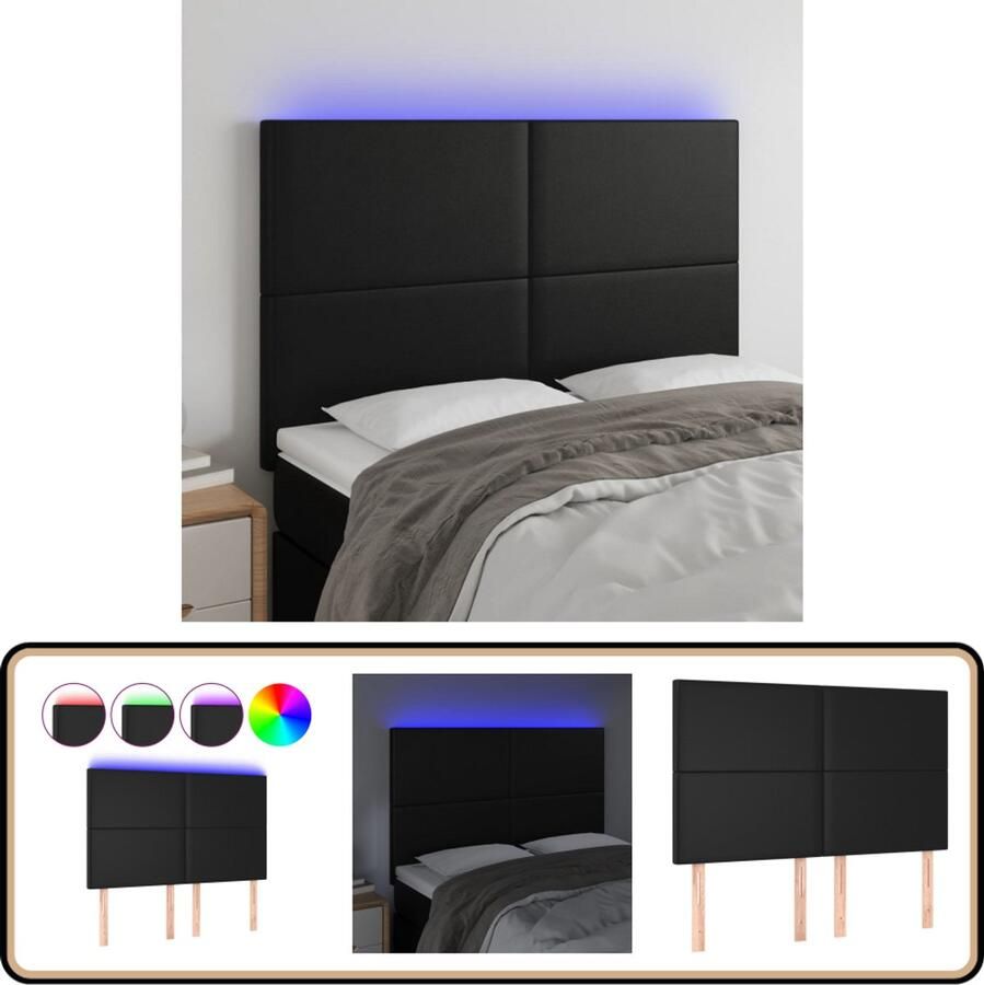 VidaXL Hoofdbord LED 144x5x118 cm Kunstleer Zwart Hoofdboard Led Hoofdbord Zwart Kunstleder Hoofdbord Comfortabel Hoofdbord Adjustable Headboard